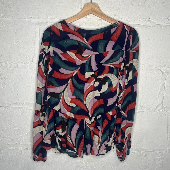 Maeve by Anthropologie Women's Cheyenne Peplum Abstract Print Blouse Size Small - Picture 3 of 6